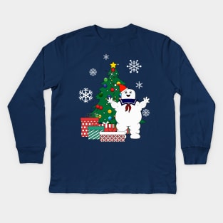 Stay Puft Ghostbusters Around The Christmas Tree Kids Long Sleeve T-Shirt